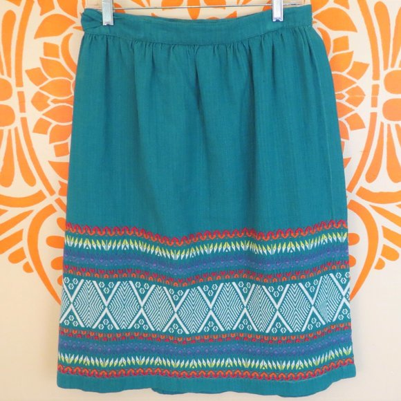 Vintage Guatemalan Turquoise Embroidered Skirt M - Picture 3 of 3
